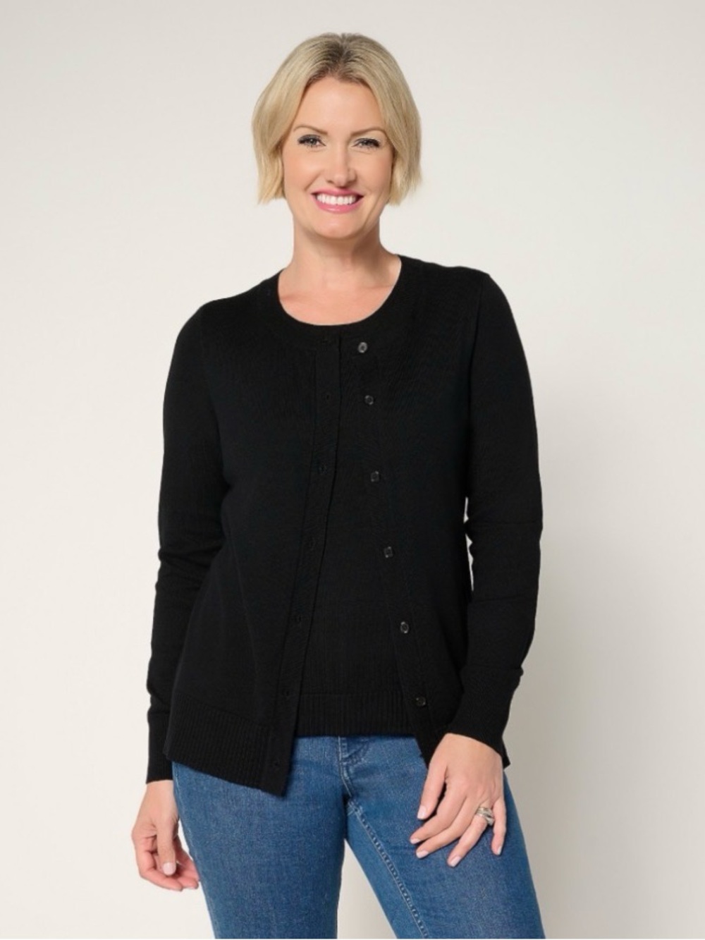 Denim & Co. Essentials Cardigan Sweater Size Small Black